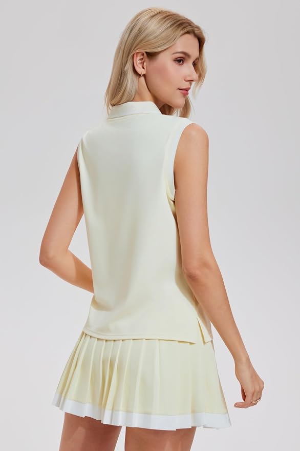AFZ Tennis Outfits Polo Top and Color Blocked Pleated Tennis Dress Golf Outfits for Women Athletic Dress with Shorts