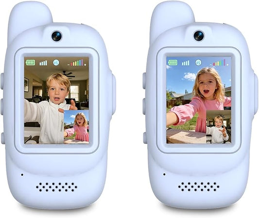 Video Walkie Talkies for Kids, 2 Pack Rechargeable Video Walkie Talkies, HD Camera, Voice Changer, for Family Fun, Camping and Travel, Ages 3-12, Blue and Blue