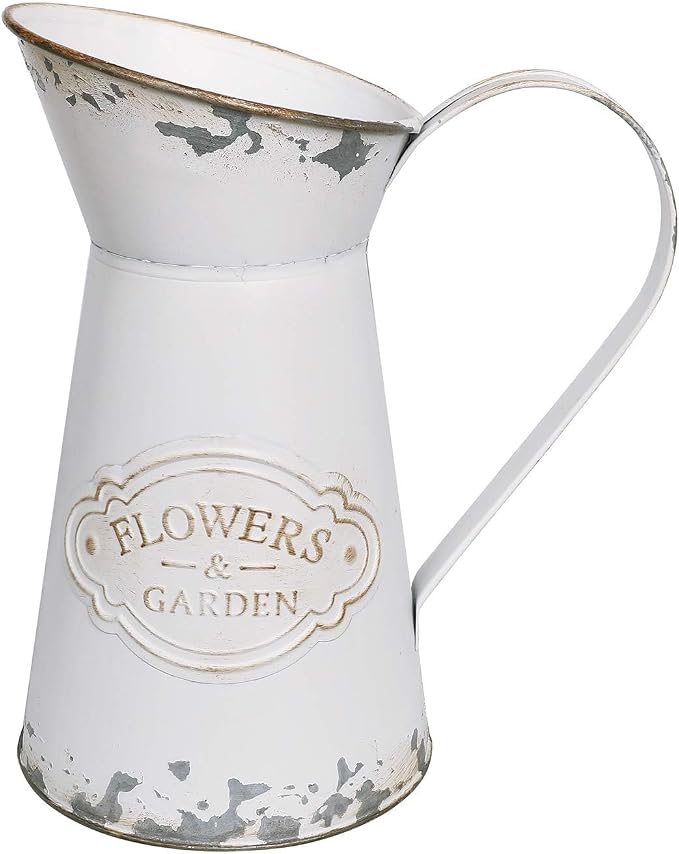 Rustic Shabby Chic Vase Small Metal Vase Vintage Milk Jug Mini Pitcher Decorative Flower Vase Farmhouse Decor for Home, Kitchen, Bathroom