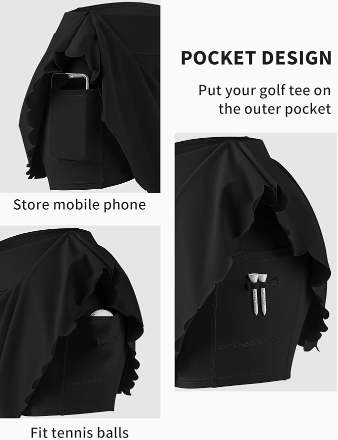 ATTRACO Tennis Outfits for Women Racerback Golf Dress Workout Dress | Athletic Skirt Set, Built-in Shorts, 2 Pockets, Scalloped, Racerback, High Waisted, Pickleball, Workout Set
