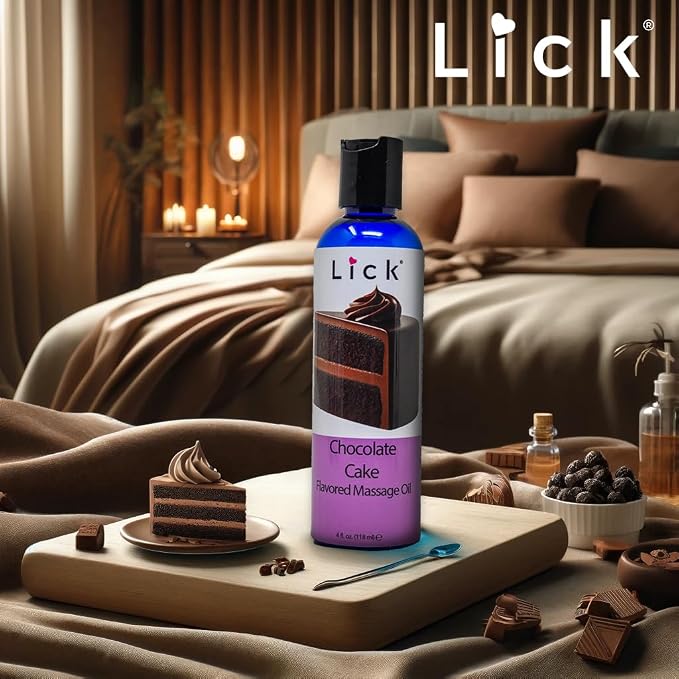 Lick Chocolate Cake Flavored Massage Oil – Decadent Bakery-Inspired Edible Massage Oil with Vitamin E, Rich Smooth Glide for Couples Massage Nights, 4 oz