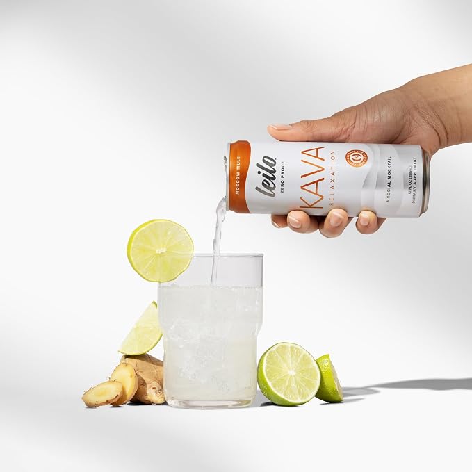 Leilo | Kava Powered Moscow Mule Mocktail Drink | Sugar-Free & Non-Alc Functional Relaxation Support | 12 fl oz Cans (Pack of 12)