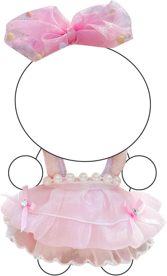 Doll Clothes – Girly Dreamy Outfit for 17cm LBB, Featuring a Layered Pink Tulle Dress with Pearl Details and a Bow Headpiece – Doll Not Included