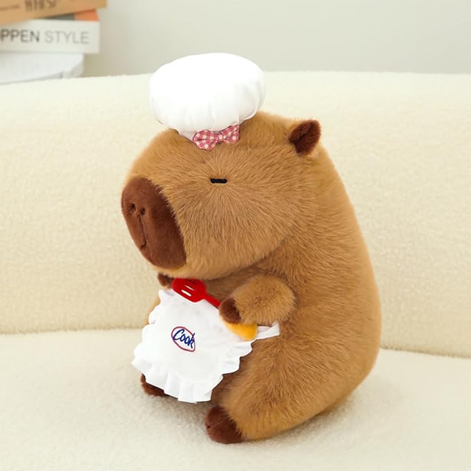 Ditucu Cute Capybara Plush with Cooking Chef Hat Holding Kitchen Shovel Soft Capibara Stuffed Animal Plushies Toys Hugging Gifts for Kids Brown 8.6 inch