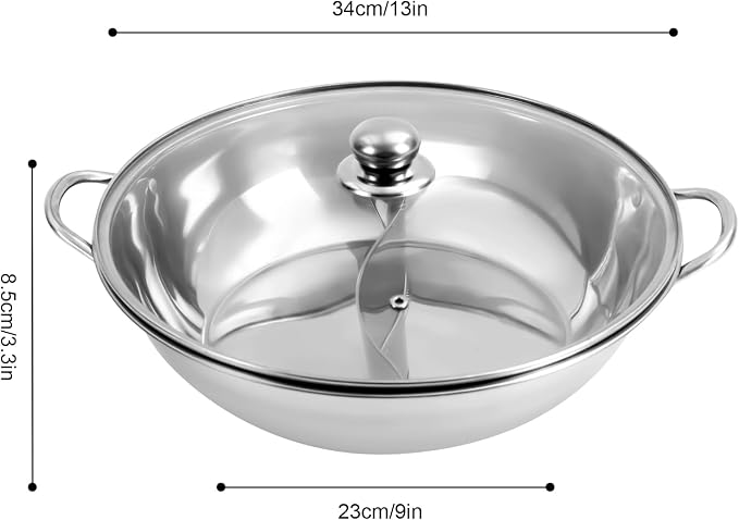 Shabu Shabu Pot, Stainless Steel Hot Plate Cookware Set Ramen Cooker, Hot Pot Soup Base Korean BBQ Multi Cooker Stainless Steel Pot Set, 13 in Pot with Divider