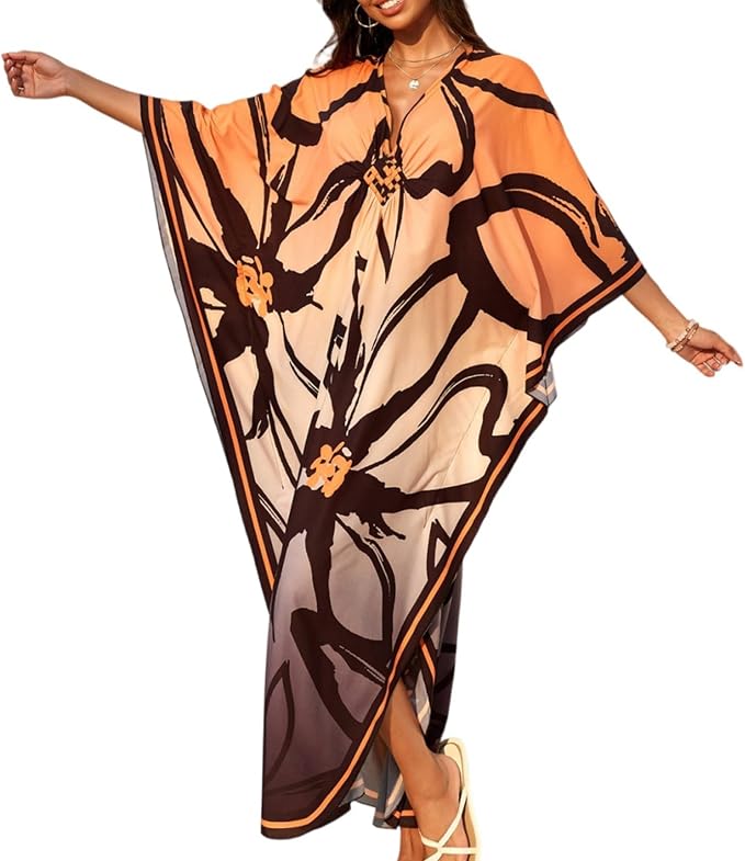 SXMURP Moomoo Dresses for Women, Caftan Dresses for Women Tropical Hawaiian Cotton Cover Ups Bathing Suit Loungewear Swimsuit