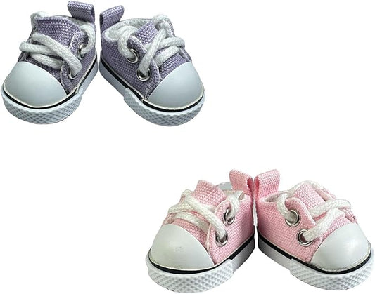 2 Pairs 17cm Doll Shoes, Lace-Up Canvas Sneakers Mini Shoes for 17cm Dolls, Fingerboard Shoes, Mini Finger Shoes, Clothing Accessory for 6.7in Dolls (Pink & Purple)