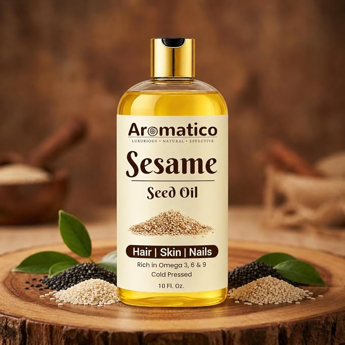 AROMATICO Sesame Oil for Massage - Ayurvedic Warm Massage Oil with Cold Pressed Sesame for Muscle Relaxation & Daily Abhyanga |10 Fl Oz