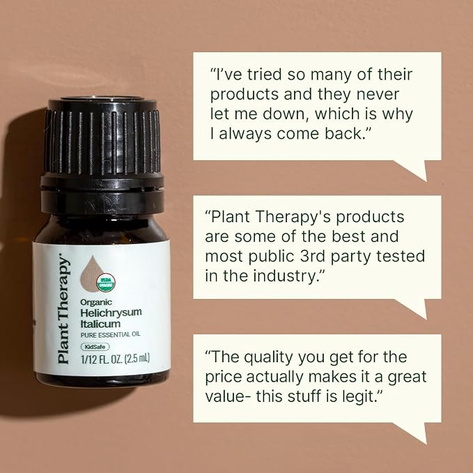 Plant Therapy Organic Helichrysum Essential Oil (Italicum), 2.5 mL (1/12 oz), 100% Pure, Undiluted, USDA Certified Organic, Great for Skincare, Diffusion, and Aromatherapy