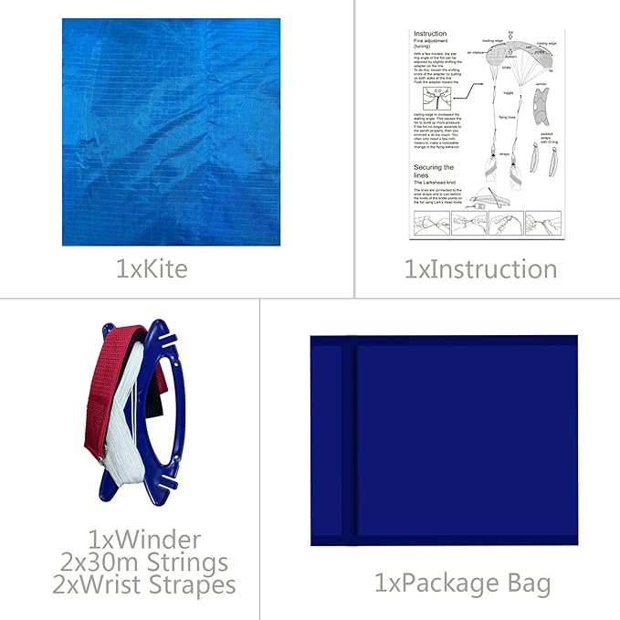 HENGDA KITE 2.5m Dual Line Stunt Parafoil Kites Soft Stunt Kite for Beach Blue with Flying Tool
