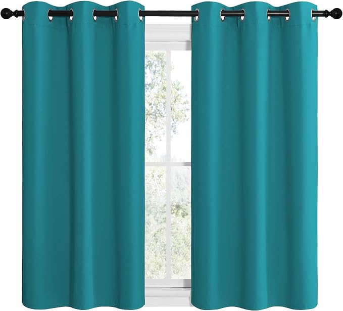 NICETOWN Room Darkening Curtains 50 inch Length 2 Panels, Thermal Insulated Grommet Blackout Curtains for Modern Casual Elegant Bedroom Kids Room Theme Decoration (Peacock Teal, 2 Pieces, W42)