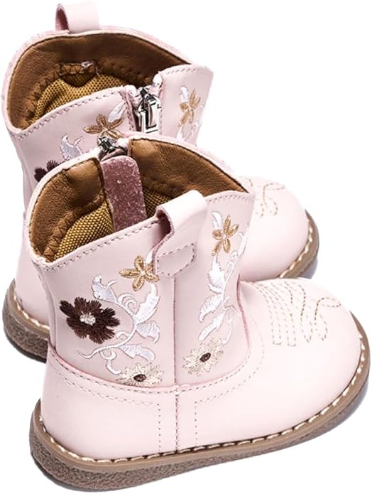 Newsonet Baby Cowboy Cowgirl Boots Infant Western Boots Toddler Boys Girls Round Toe Riding Mid Calf Boots All Seasons for 6 9 12 18 24 Months