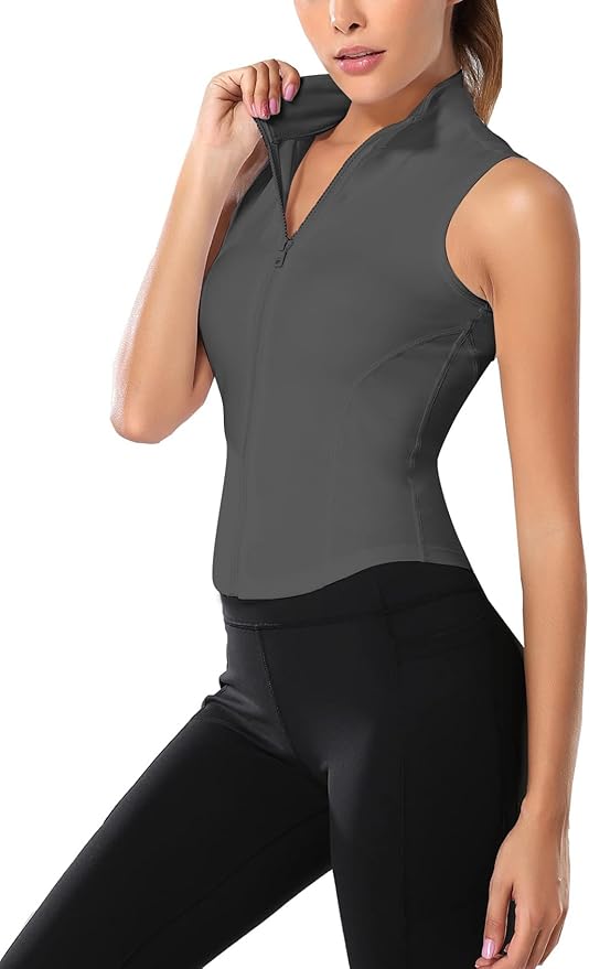 Flygo Women's Full Zip Sleeveless Workout Yoga Active Jacket Vest Golf Shirts