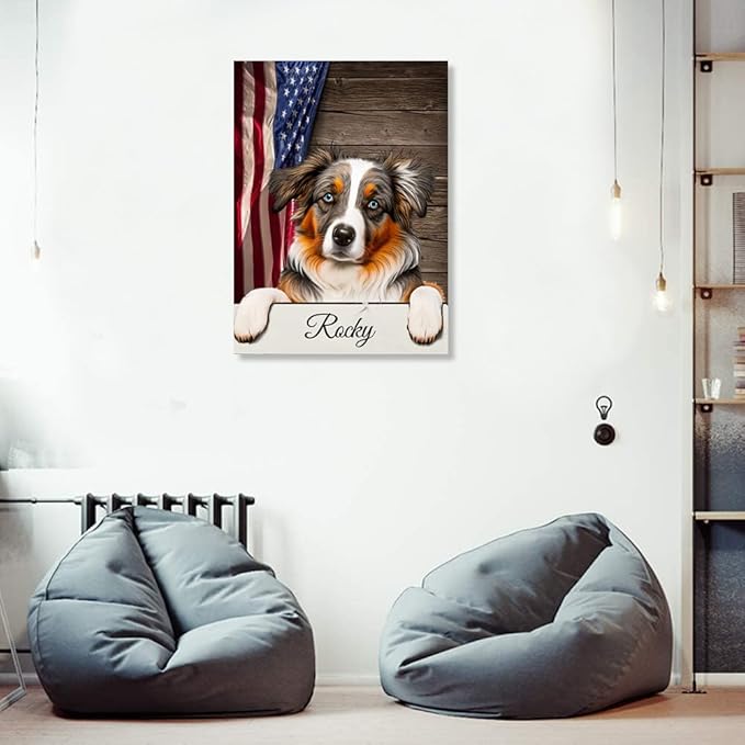 Custom Wooden Jigsaw Puzzles with Your Dog's Name on Australian Shepherd Art Print - 300 500 1000PCS Puzzles Game and Home Wall Decor