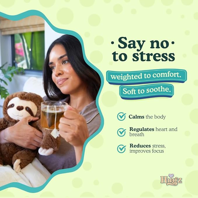 Hugz Official Sid The Sloth – Premium Weighted Stuffed Plushie 3.8 lb for Adults & Kids – Microwavable Stuffed Animal – Heatable & Coolable – Super Soft Fur – Gift Ready Tube Packaging