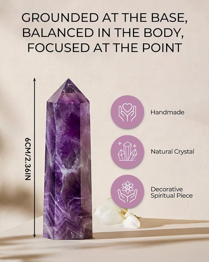 Amethyst Natural Healing Crystal Wand Set - 2.4-2.8" Polished Gemstone Point Obelisk - Hexagonal Towers for Reiki Energy, Chakra Balancing, Meditation & Home Office Decor - Spiritual Gifts for Women