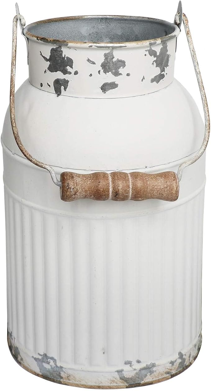 VANCORE Shabby Chic Metal Milk Jug Planter Metal Vases for Decor Rustic Flower Bucket Farmhouse Decorative Vases