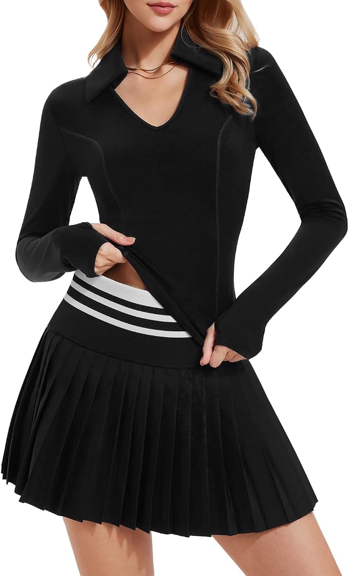 Women 2 Piece Tennis Skirt Set Polo Golf Outfits Racerback Tank Top Pleated Skort with Pockets Summer Workout Athletic Dress