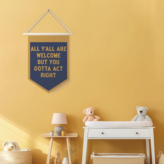 Qpenm All Are Welcome Hanging Wall Canvas Banner,Welcome Hanging Pennant Flag Prints,Funny Posters & Prints,Classroom Home Entryway Living Room Office Decor