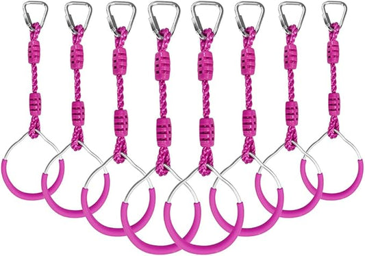 Swing Gymnastic Ring Warrior Obstacle Course Slackline Climb Trapeze Fist Training Equipment, 8 Purple Ninja Monkey Bar Hang Jungle Fist Workout Outdoor Indoor Home Gym Backyard Playground Play Sets
