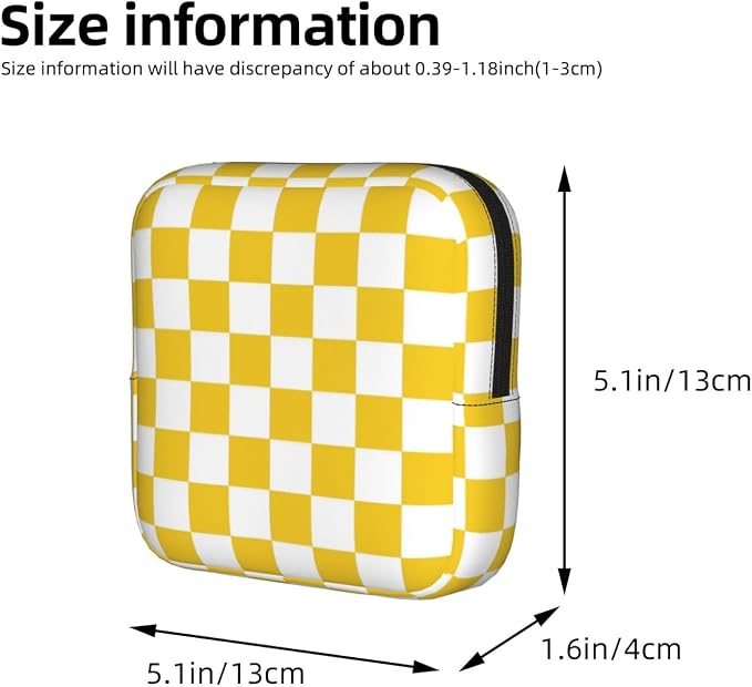 Yellow And White Checkered Checkerboard Chess Square Grid Period Bag For Women,Portable Sanitary Napkin Period Pad Pouch For Purse, Small Make Up Bags