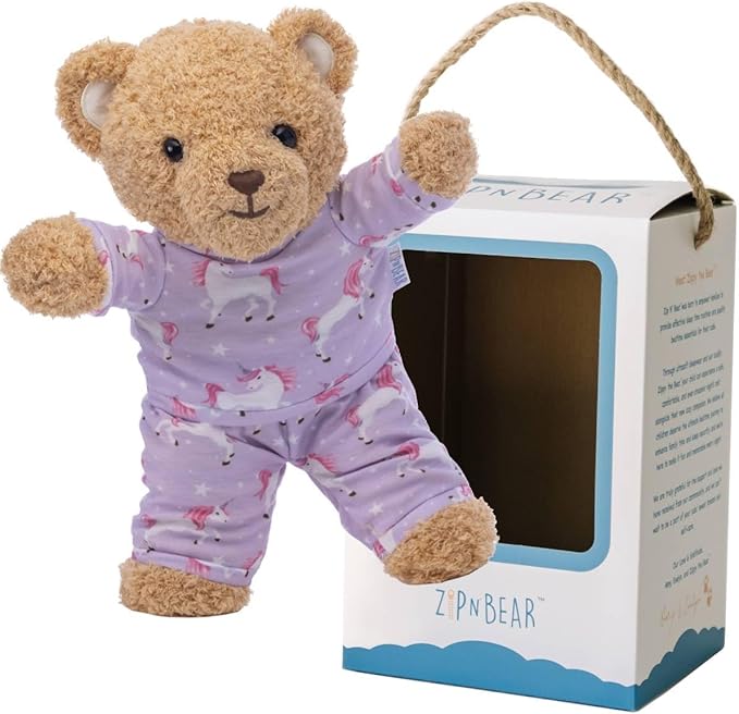 Zip N' Bear Soft Plush Teddy Bear Stuffed Animal with Unicorn Pajamas - Zippy The Bear Cute Cuddly Plush Toy, Perfect Sensory Teddy for Kids, Toddlers - Adorable Gift & Bedtime Companion