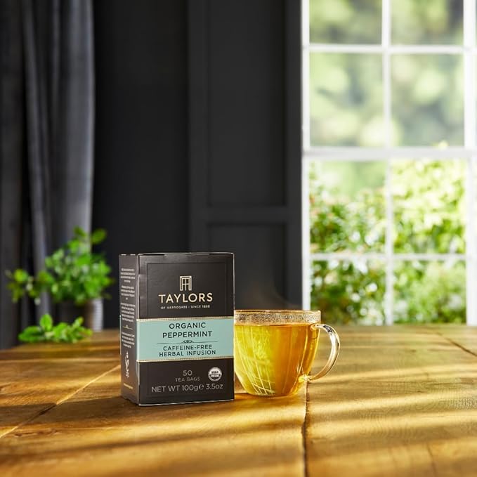 Taylors of Harrogate Organic Peppermint, Herbal Tea, Pillow Tea Bags, 50 Count (Pack of 1), Clean, Pure and Refreshing, Caffeine-Free, Enjoy Hot or Iced, 50 Teabags