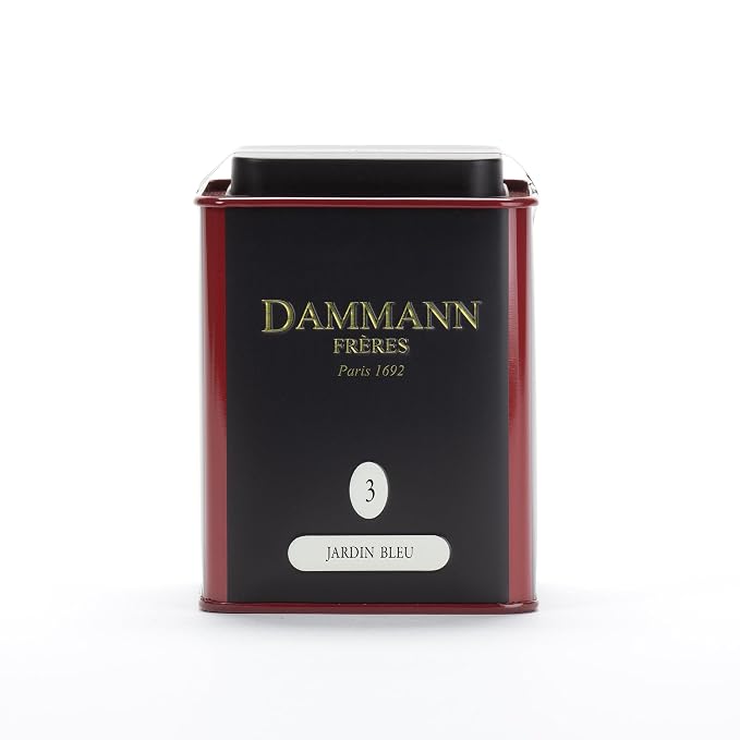 Dammann Freres Loose Leaf, Jardin Bleu, Premium Gourmet French Black Tea, Blend Strawberry, Rhubarb Flavors, 3.52 Ounce Tin