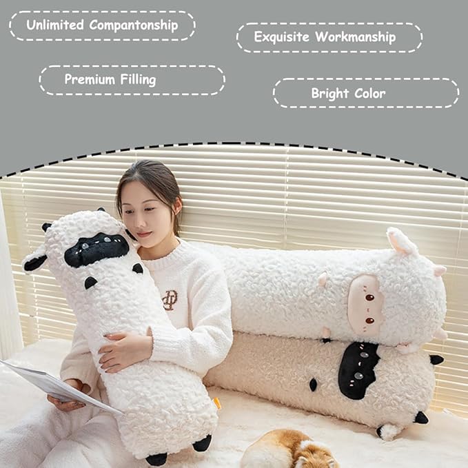 ELAINREN Ultra-Soft Long Black Sheep Plush Pillow Fluffy Curly Lamb Stuffed Animals Toy Cuddle Goat Plushie Doll Gifts/31.4''