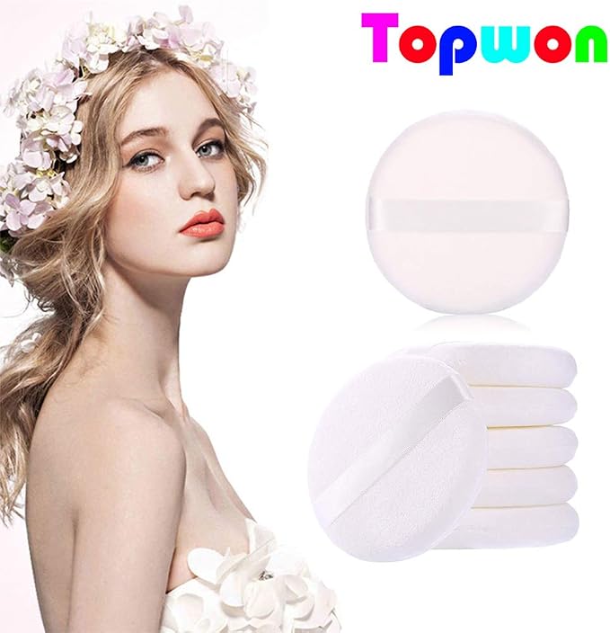 Topwon 5'' Powder Puff for Body Baby - Extra Large Jumbo Size, Use for Dusting Powder or Blending & Setting Makeup Foundation (4 Pieces)