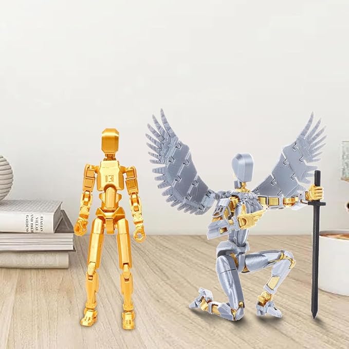 T13 3D Action Figure Set (Assembly Completed), 3D Printed Multi-Jointed, Titan 13 Action Figures, Multi-Articular Lucky Mobile Robot Nova T-13,Desktop Decorations for Game Lovers Toys (Gold/Sliver)