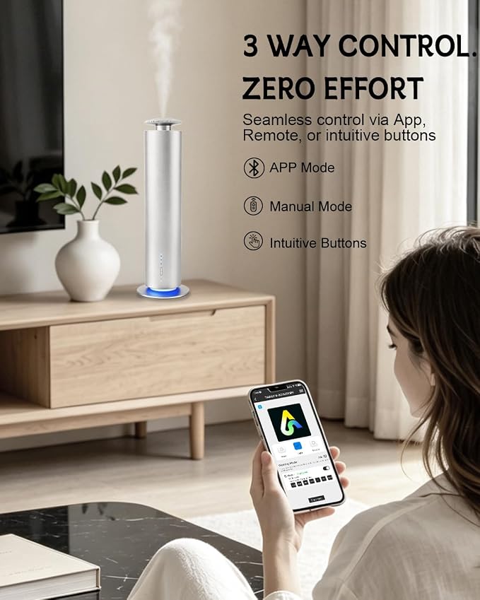 JEKAL Waterless Scent Diffuser Starter Kit with 5 Oils - Smart APP Cold Air Scent Machine, Up to 2000 Sq Ft for Homes Offices Hotels Spas - Quiet Essential Oil Diffuser 8H Battery 3-Color Light,Sliver