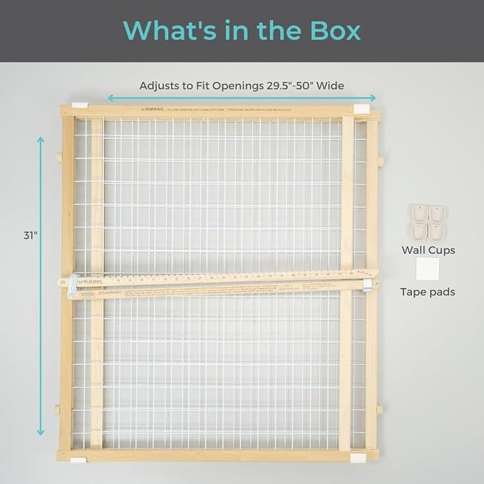 Toddleroo by North States - Extra-Wide Wire Mesh Wooden Baby Gate: Pressure Mounted Baby Gate for Doorways - Adjustable 29.5 to 50 Inches Wide - 31 Inches Tall