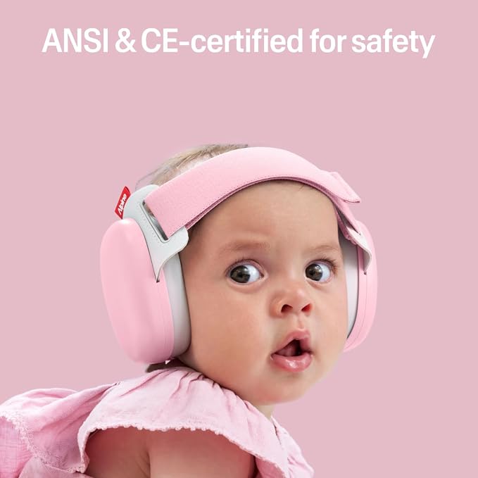 Alpine Muffy Baby Comfort - Protects Hearing for Babies and Toddlers - CE & ANSI Certified - Headband for Safe fit & Comfort - Adjustable for Ages 3-48 Months - 24dB Sound Reduction, Pink
