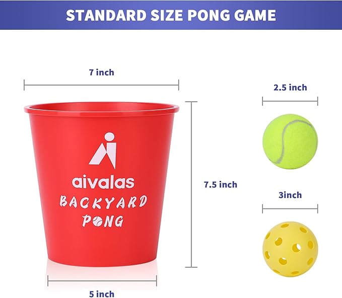 Aivalas Yard Pong Outdoor Games, Giant Yard Games Set with 12 Buckets and Balls for Adults and Family, Toss Game Throwing Games for Beach, Camping, Lawn and Backyard