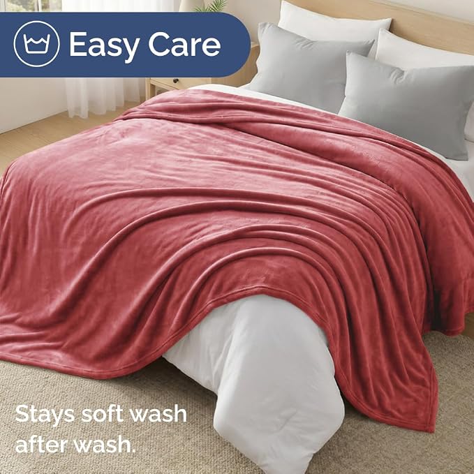 Ultra Soft Fleece Throw Blanket - College Dorm Room Essentials - Dusty Rose | Flannel Fleece, Thick, Warm & Breathable, All Season Cozy, Anti-Static, Microplush, Lightweight for Couch, Bed & Dorm Bedding