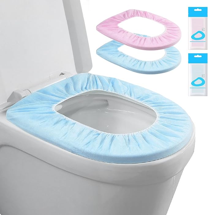 Elastic Large Size Disposable Toilet Seat Covers for Travel,20 Pack Waterproof Toilet Seat Covers for Bathroom,Fit for V/U/O/Square Shape Toilet,Individually Wrapped (2 colors-A set)
