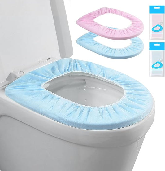 Elastic Large Size Disposable Toilet Seat Covers for Travel,20 Pack Waterproof Toilet Seat Covers for Bathroom,Fit for V/U/O/Square Shape Toilet,Individually Wrapped (2 colors-A set)