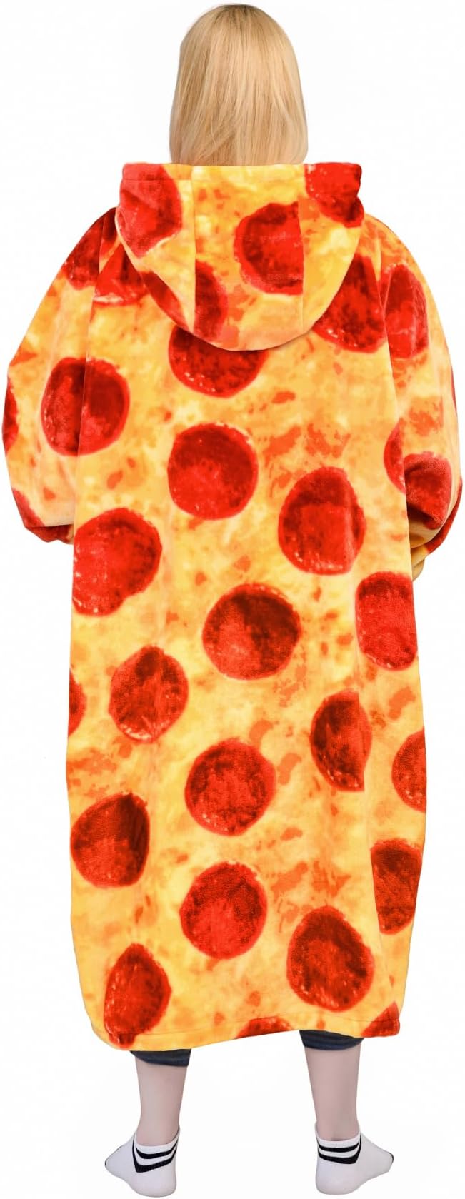 Waitu Wearable Blanket Sweatshirt Gifts for Women and Men, Warm and Cozy Giant Blanket Hoodie, Thick Flannel Blanket with Sleeves and Giant Pocket - Pizzas Red