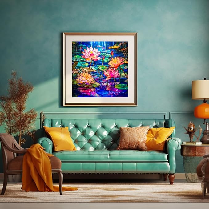 Bgraamiens Stained Glass Waterlily Jigsaw Puzzle - 1000-Piece Floral Art for Adults, Color Challenge with Botanical Mosaic Design, Home Decor & Gift Idea