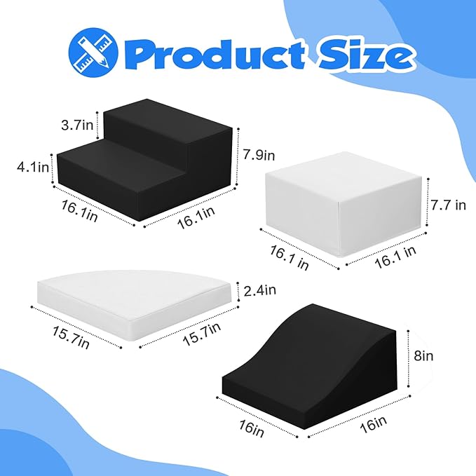 TODIBY 4-Piece Soft PU Leather Toddlers Climbing Toys, Baby Foam Climbing Blocks for Toddlers 3, Indoor Climb and Crawl Activity Play Set, Foam Play Gym Climbing Structures (Black and White)