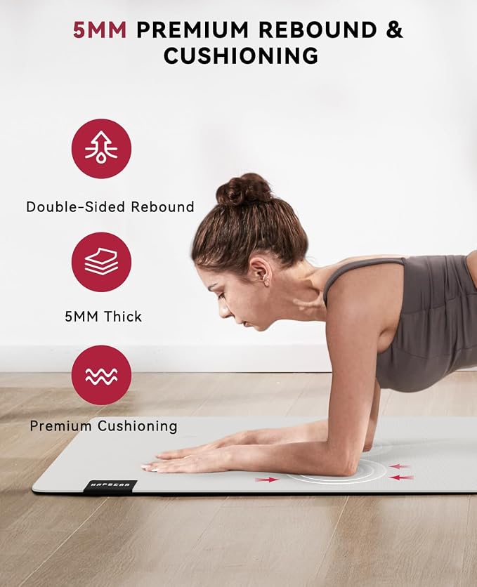 HAPBEAR Large Yoga Mat 72"x30" - 5mm Thick PU Top & Rubber Bottom - Non-Slip Wide Exercise Mat with Dual Layers - High Shock Absorption for Professional Yogis & Home Workouts - Bonus Oxford Bag Included