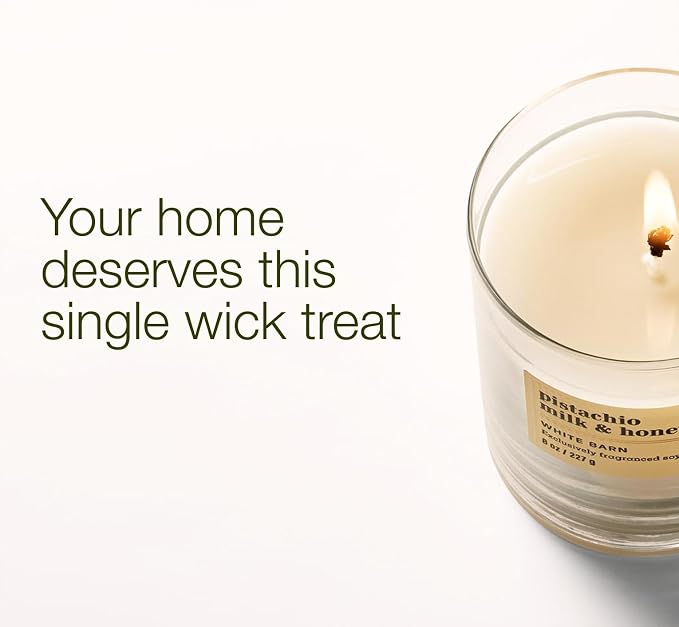 Bath & Body Works Single Wick Candle, Pistachio Milk & Honey Candle, Long-Lasting Burn Up to 45 Hours, Exclusively Fragranced Soy Wax Blend, 8 oz - 1 Pack