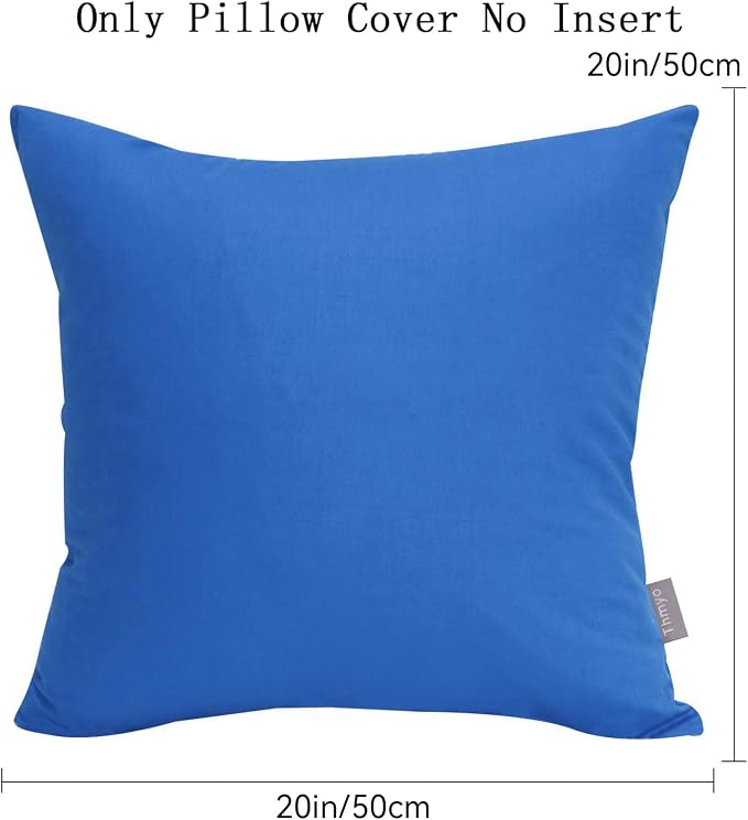 4-Pack 100% Cotton Comfortable Solid Decorative Throw Pillow Case,Thmyo Square Cushion Cover Pillowcase Sublimation Blank Pillow Covers DIY Throw Pillowcase for Sofa Bedroom(20x20 inch/ 50x50cm,Blue)