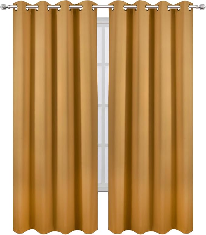 LEMOMO Blackout Curtains 66 x 95 inch/Mustard Yellow Curtains Set of 2 Panels/Thermal Insulated Room Darkening Bedroom Curtains