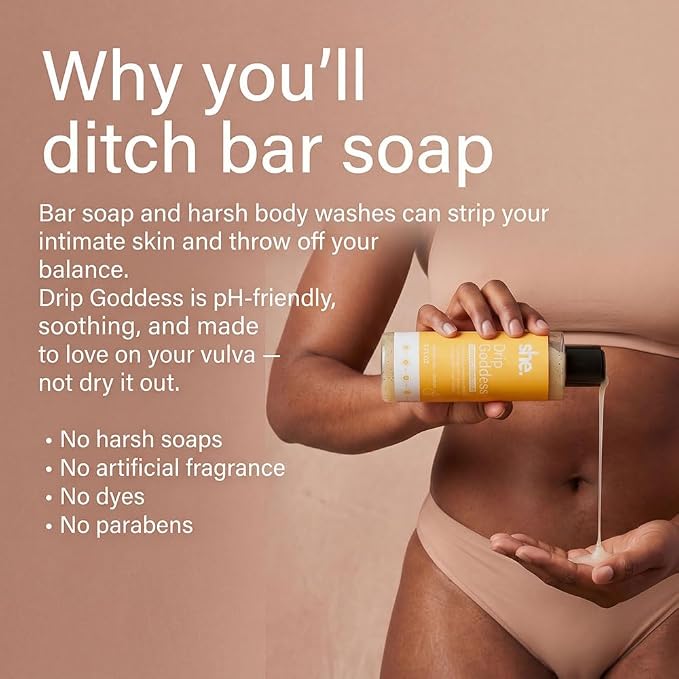 She. Drip Goddess Feminine Wash, 16 fl oz - pH Balanced Intimate Cleanser with Aloe Vera & Shea Butter | Gentle Daily Use