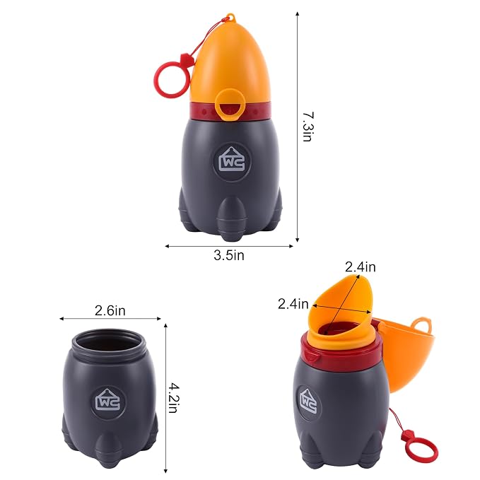 Portable Potty for Kids – Leak-Proof Rocket Travel Urinal for Boys & Girls, Lightweight Road Trip Essential for Car, Camping, Potty Training, Easy-Clean Reusable Pot(Vitality Orange)