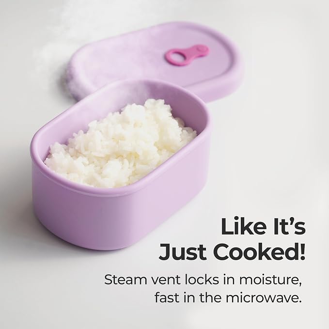 Korean Silicone Food Container with Steam Vent, Violet 4pc | Microwave & Freezer Safe, Leakproof, Airtight, Dishwasher Safe, BPA Free
