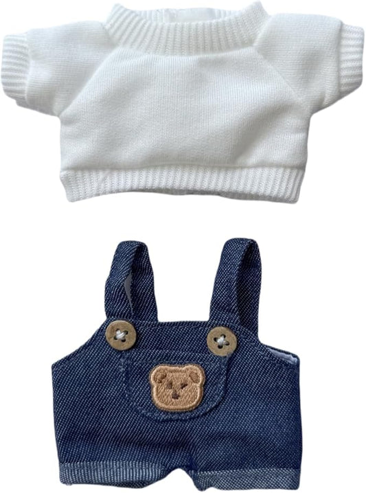 17cm Doll Clothes Set (No Doll), 2 Pieces Dress Overalls Outfit Set for 6.7inch Dolls Suit, Cute Fashion Clothes Accessories for 1st/2nd/3rd Gen Dolls Play & Display