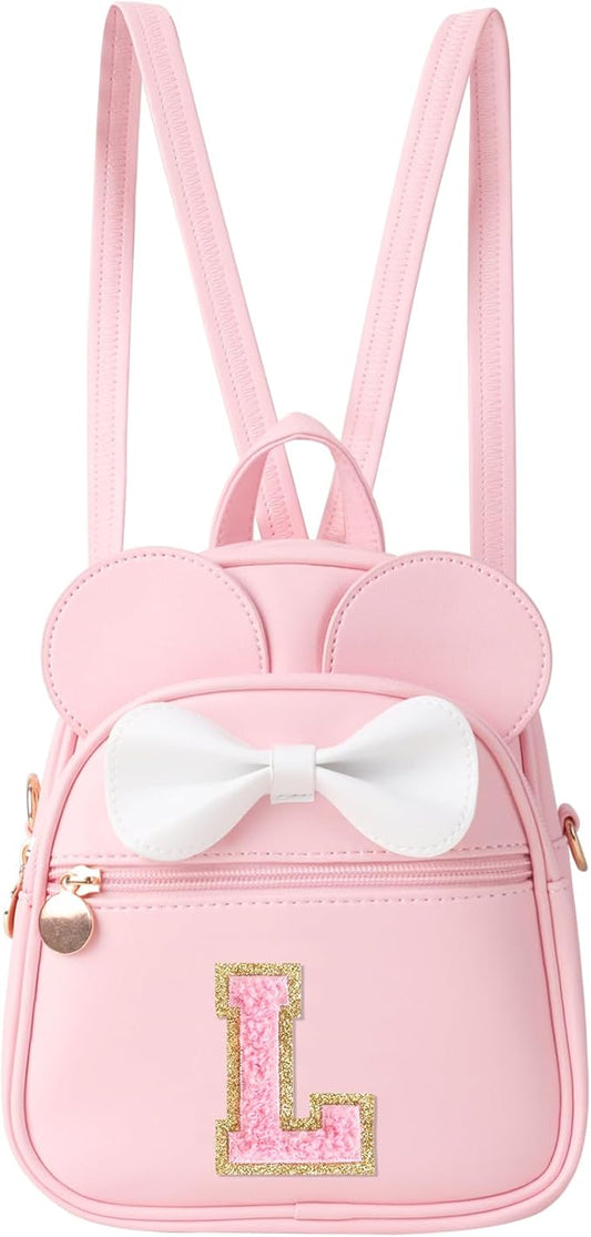 Personalized Toddler Backpack for Girls 3–10, Cute Mini Bowknot Mouse-Ear Toddler Bookbag Crossbody Purse, Small Daypack Wallet Set, Initial Birthday Gift, Trendy Little Kids/Teen Bag(Pink,L)